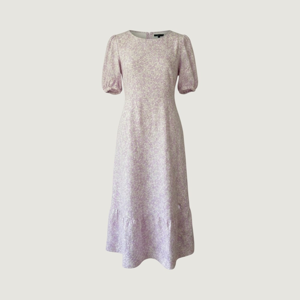 Who What Wear Lilac Floral Linen Blend Puff Sleeve Open Back Midi Dress Medium
